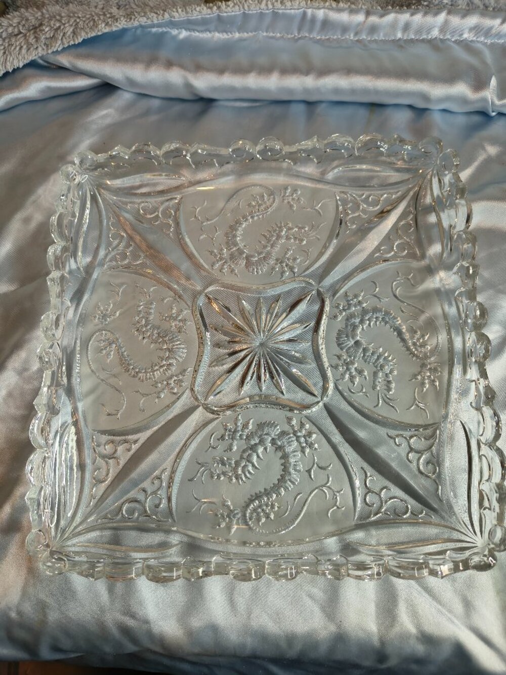 Vintage Art Deco Barolac Crystal Dragon Platter